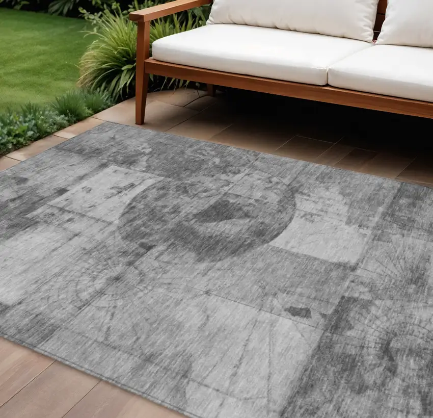 Gray And Silver Abstract Washable Indoor Outdoor Area Rug Photo 2