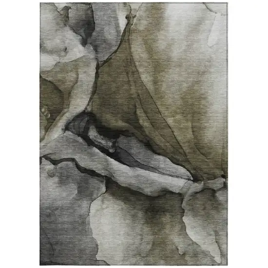 Gray And Silver Abstract Washable Indoor Outdoor Area Rug Photo 9