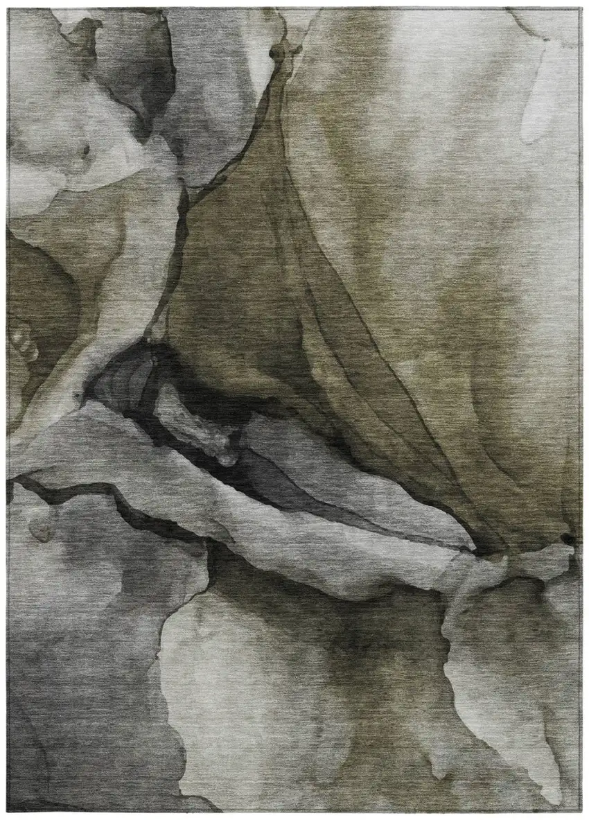 Gray And Silver Abstract Washable Indoor Outdoor Area Rug Photo 9