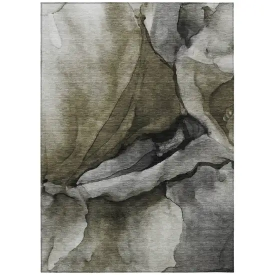 Gray And Silver Abstract Washable Indoor Outdoor Area Rug Photo 8