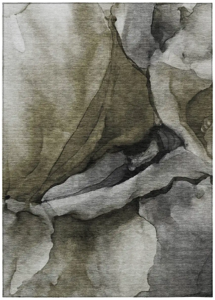 Gray And Silver Abstract Washable Indoor Outdoor Area Rug Photo 8