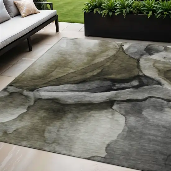 Gray And Silver Abstract Washable Indoor Outdoor Area Rug Photo 2