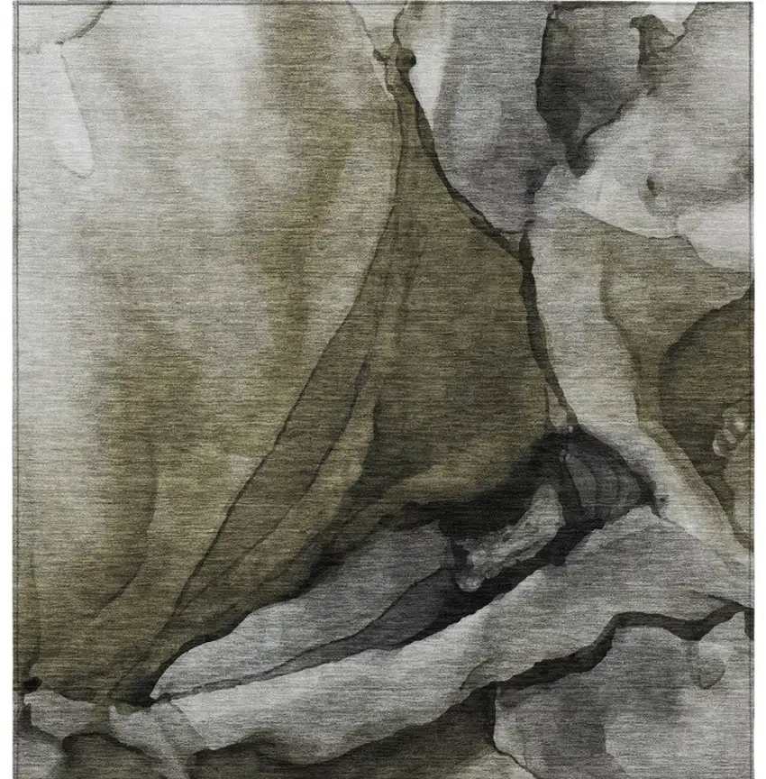 Gray And Silver Abstract Washable Indoor Outdoor Area Rug Photo 1