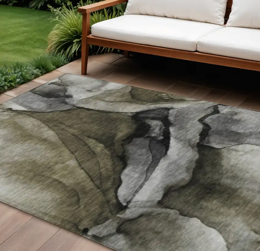 Gray And Silver Abstract Washable Indoor Outdoor Area Rug Photo 2
