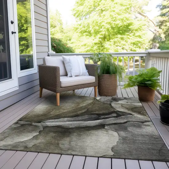 Gray And Silver Abstract Washable Indoor Outdoor Area Rug Photo 8