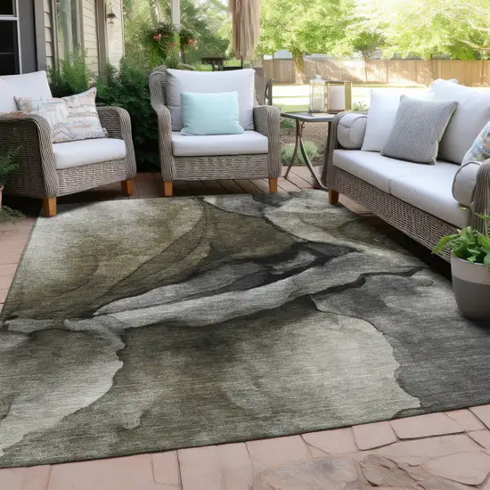 Gray And Silver Abstract Washable Indoor Outdoor Area Rug Photo 5