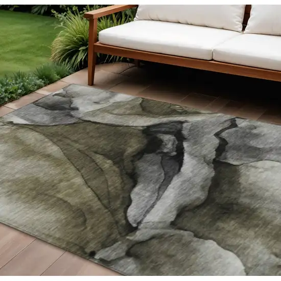 Gray And Silver Abstract Washable Indoor Outdoor Area Rug Photo 2