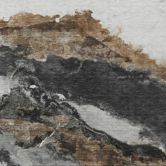 Gray And Silver Abstract Washable Indoor Outdoor Area Rug Photo 3