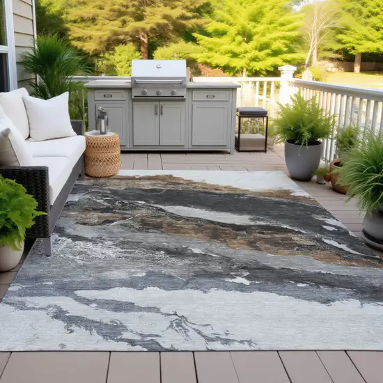 Gray And Silver Abstract Washable Indoor Outdoor Area Rug Photo 5