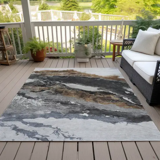 Gray And Silver Abstract Washable Indoor Outdoor Area Rug Photo 8