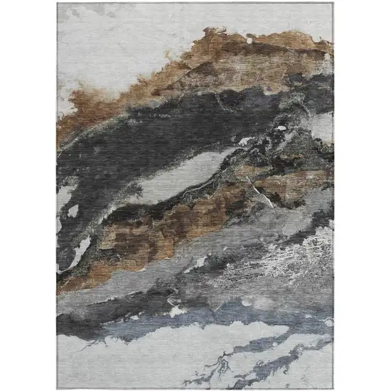 Gray And Silver Abstract Washable Indoor Outdoor Area Rug Photo 9