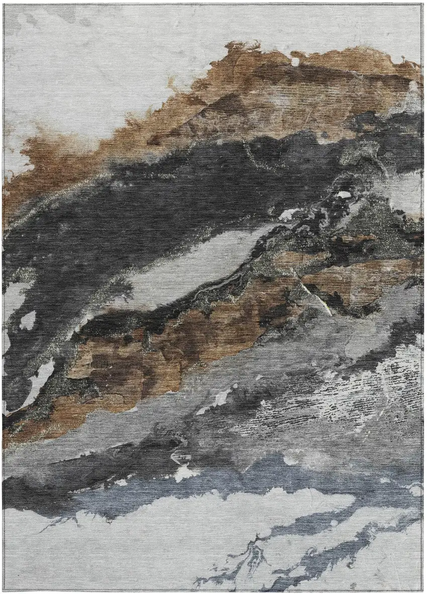 Gray And Silver Abstract Washable Indoor Outdoor Area Rug Photo 9