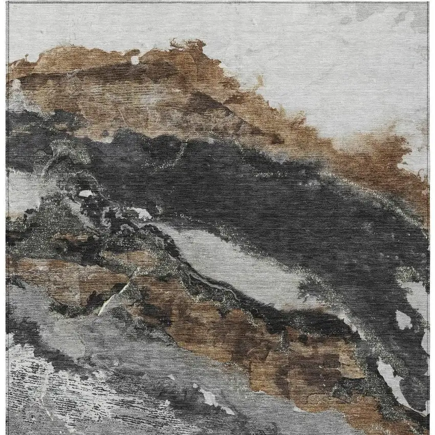 Gray And Silver Abstract Washable Indoor Outdoor Area Rug Photo 4