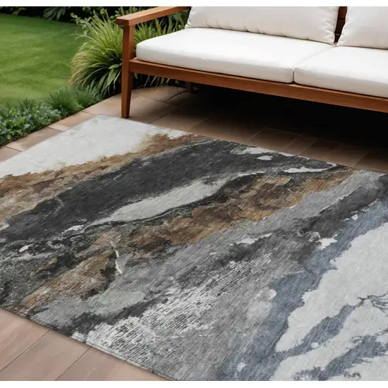 Gray And Silver Abstract Washable Indoor Outdoor Area Rug Photo 2