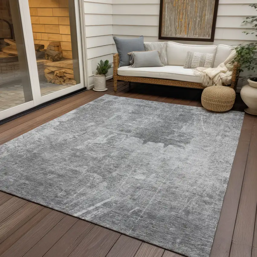 Gray And Silver Abstract Washable Indoor Outdoor Area Rug Photo 9