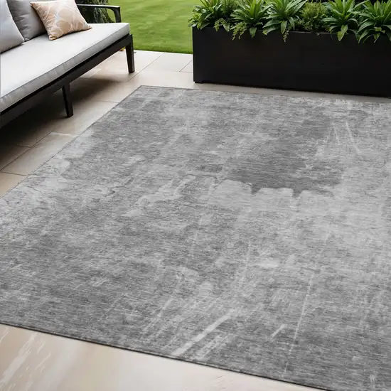 Gray And Silver Abstract Washable Indoor Outdoor Area Rug Photo 1
