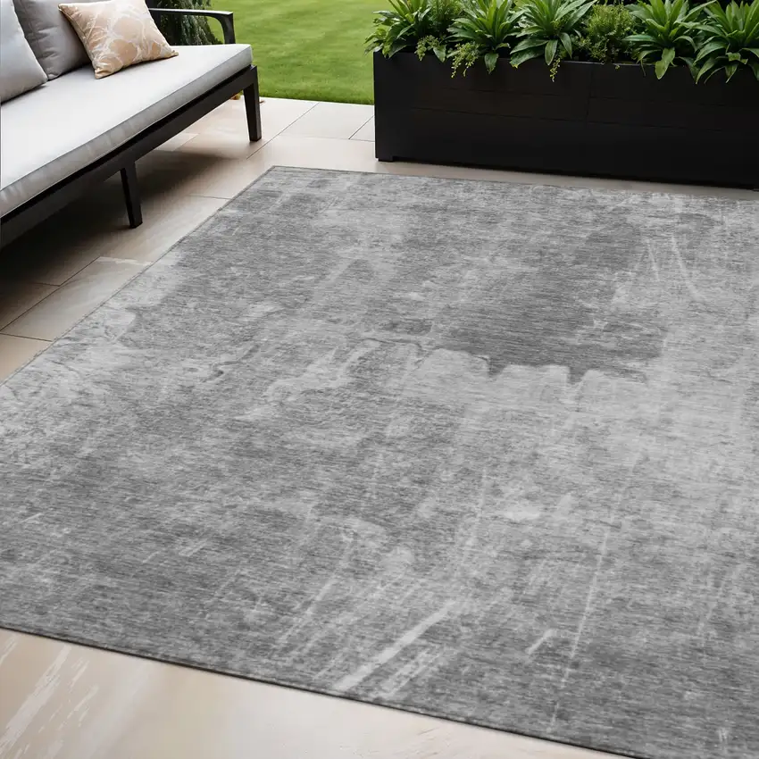Gray And Silver Abstract Washable Indoor Outdoor Area Rug Photo 1