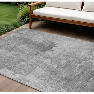 Photo of Gray And Silver Abstract Washable Indoor Outdoor Area Rug