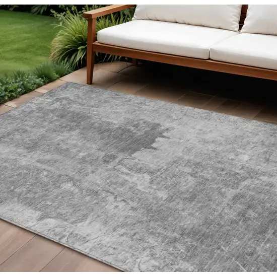 Gray And Silver Abstract Washable Indoor Outdoor Area Rug Photo 1