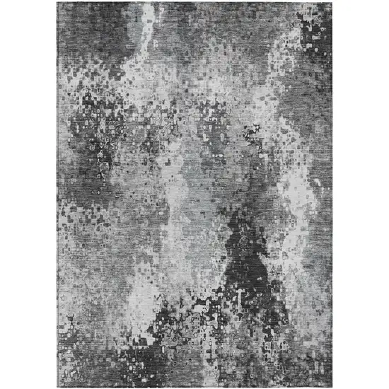 Gray And Silver Abstract Washable Indoor Outdoor Area Rug Photo 2