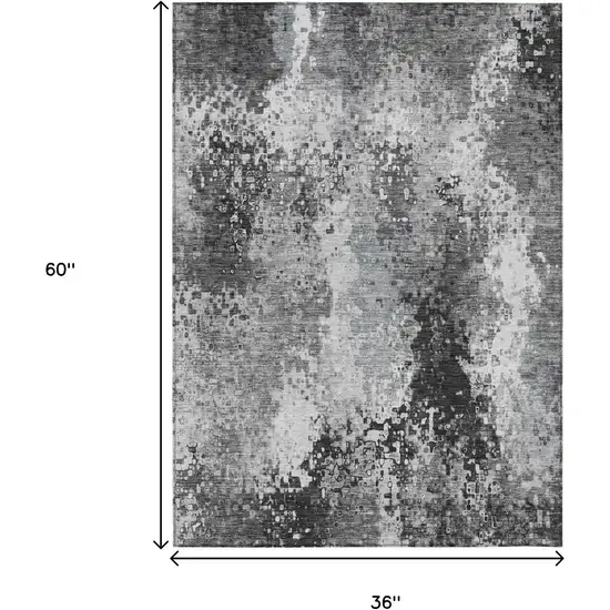 Gray And Silver Abstract Washable Indoor Outdoor Area Rug Photo 3