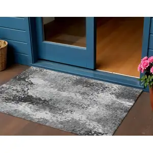 Photo of Gray And Silver Abstract Washable Indoor Outdoor Area Rug