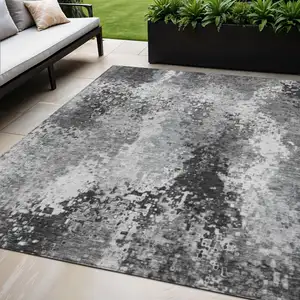 Photo of Gray And Silver Abstract Washable Indoor Outdoor Area Rug