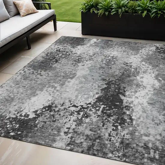 Gray And Silver Abstract Washable Indoor Outdoor Area Rug Photo 1
