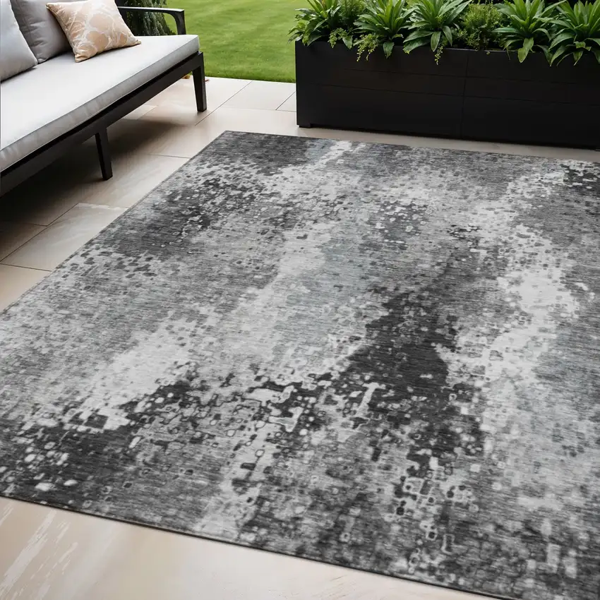 Gray And Silver Abstract Washable Indoor Outdoor Area Rug Photo 1