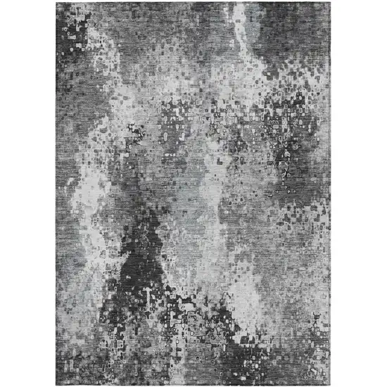 Gray And Silver Abstract Washable Indoor Outdoor Area Rug Photo 4