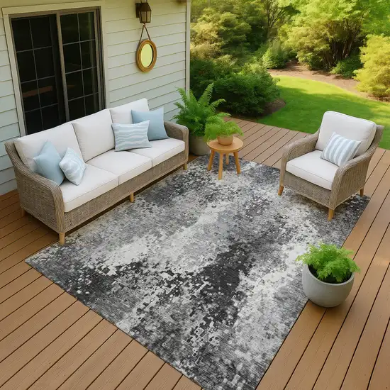 Gray And Silver Abstract Washable Indoor Outdoor Area Rug Photo 7
