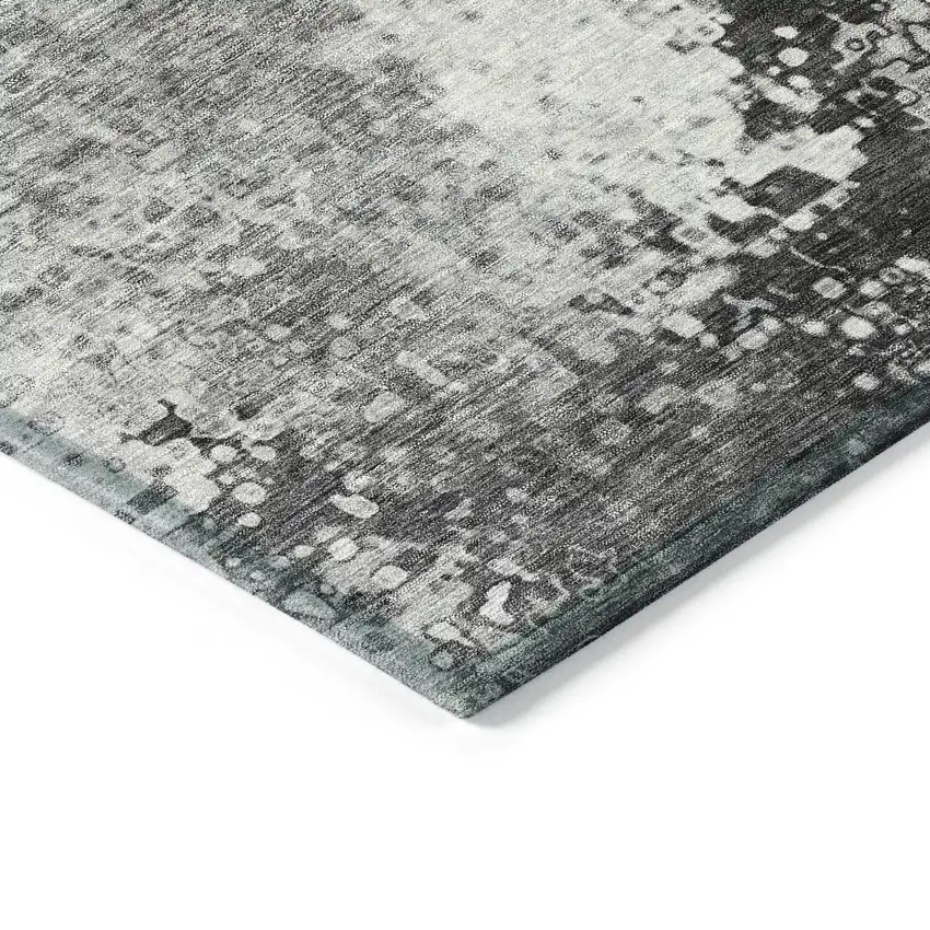 Gray And Silver Abstract Washable Indoor Outdoor Area Rug Photo 4