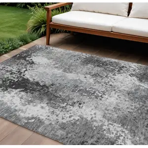 Photo of Gray And Silver Abstract Washable Indoor Outdoor Area Rug