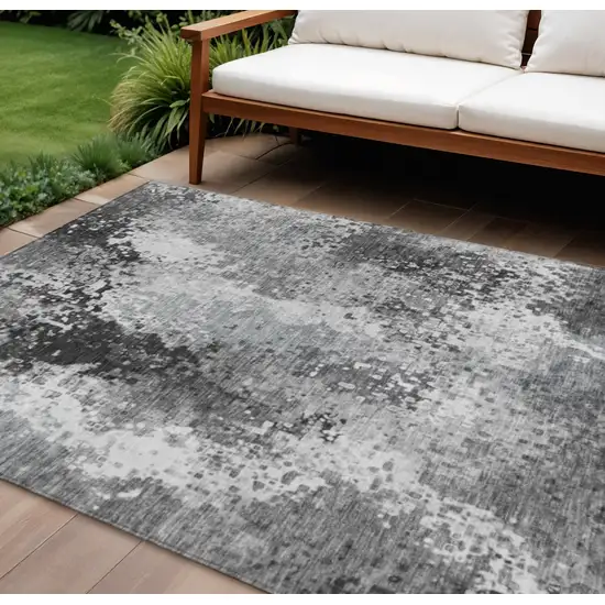 Gray And Silver Abstract Washable Indoor Outdoor Area Rug Photo 1