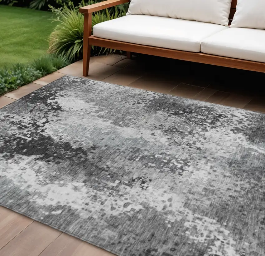 Gray And Silver Abstract Washable Indoor Outdoor Area Rug Photo 1