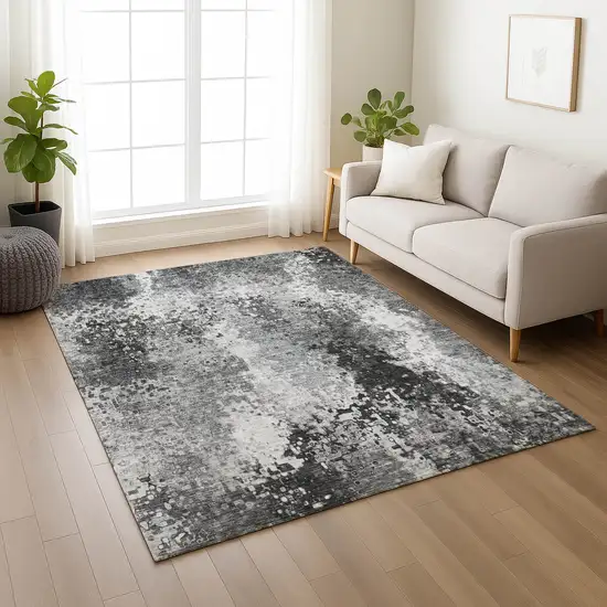 Gray And Silver Abstract Washable Indoor Outdoor Area Rug Photo 8