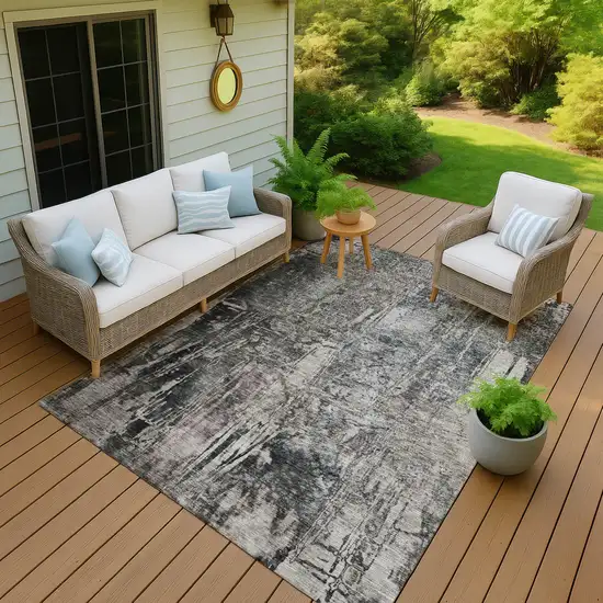 Gray And Silver Abstract Washable Indoor Outdoor Area Rug Photo 5