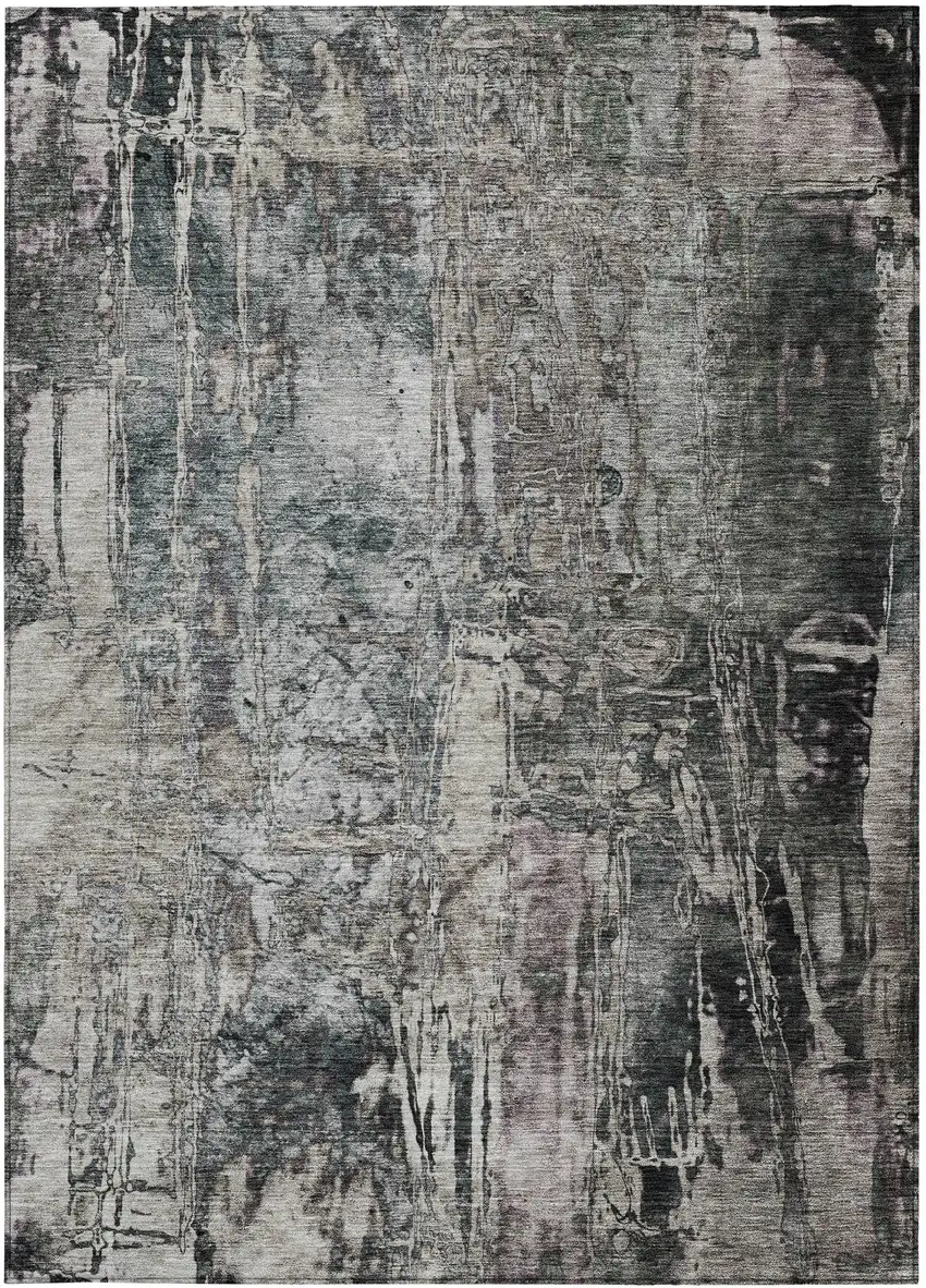 Gray And Silver Abstract Washable Indoor Outdoor Area Rug Photo 4