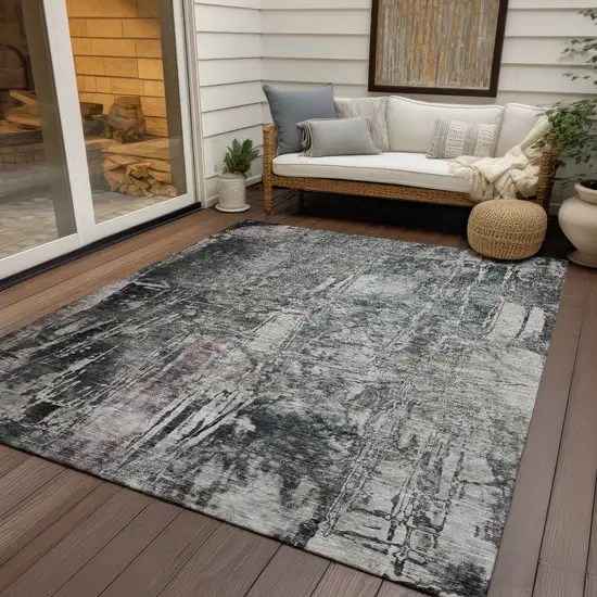 Gray And Silver Abstract Washable Indoor Outdoor Area Rug Photo 8