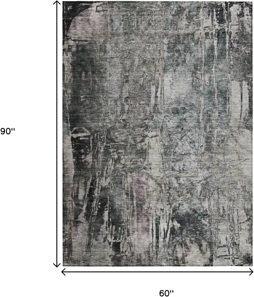 Gray And Silver Abstract Washable Indoor Outdoor Area Rug Photo 3