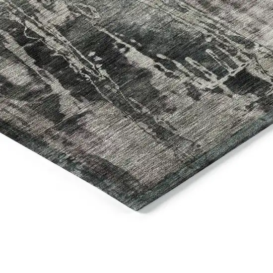 Gray And Silver Abstract Washable Indoor Outdoor Area Rug Photo 9