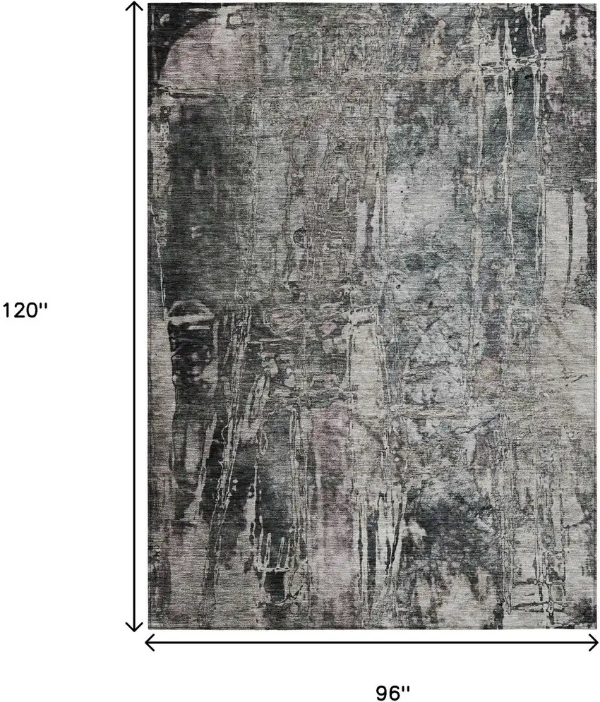 Gray And Silver Abstract Washable Indoor Outdoor Area Rug Photo 3