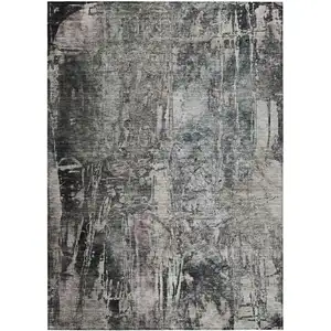 Photo of Gray And Silver Abstract Washable Indoor Outdoor Area Rug