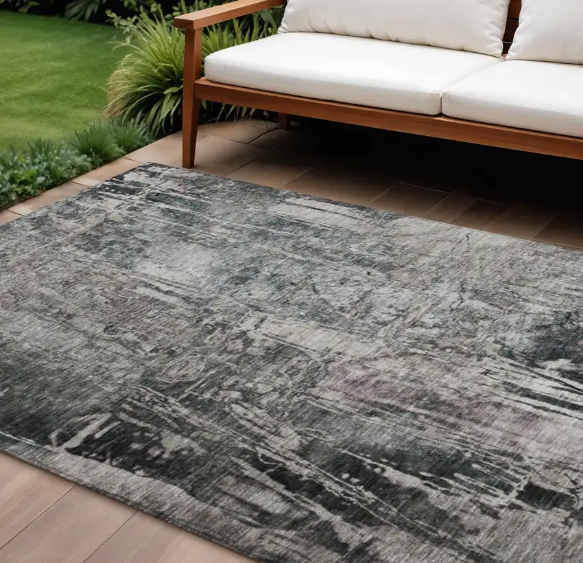 Gray And Silver Abstract Washable Indoor Outdoor Area Rug Photo 1