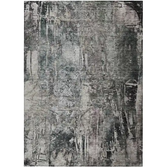 Gray And Silver Abstract Washable Indoor Outdoor Area Rug Photo 2
