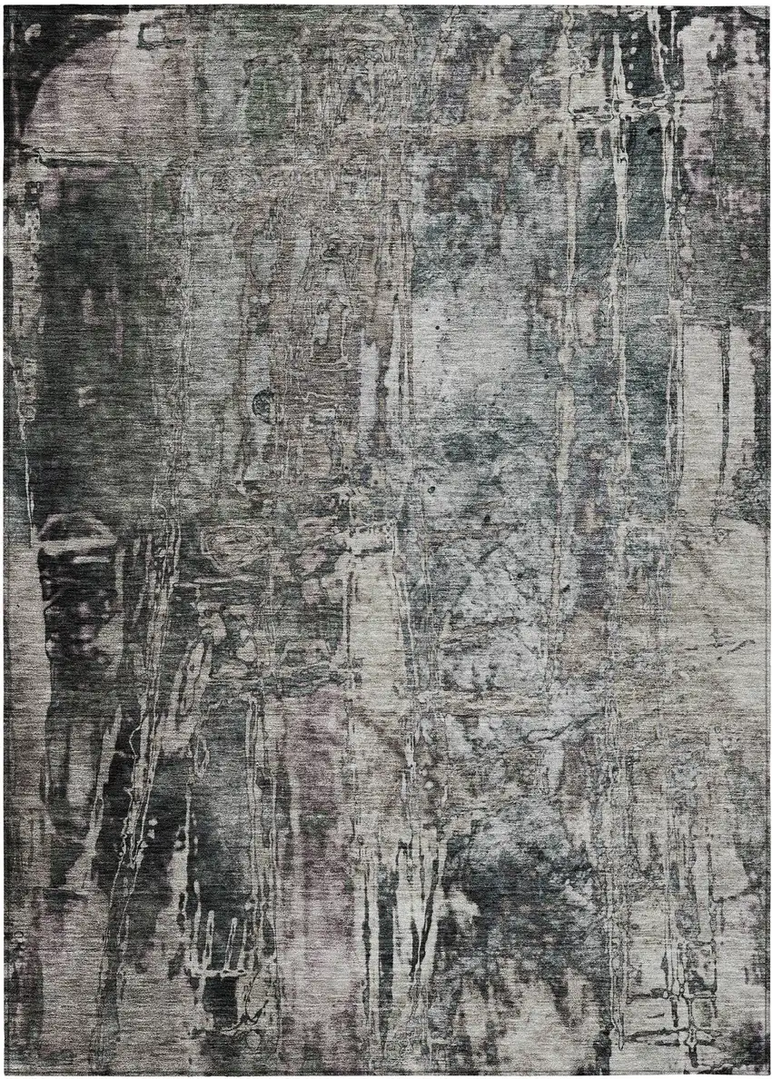 Gray And Silver Abstract Washable Indoor Outdoor Area Rug Photo 4