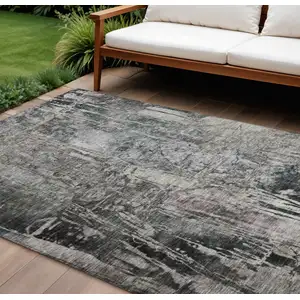 Photo of Gray And Silver Abstract Washable Indoor Outdoor Area Rug