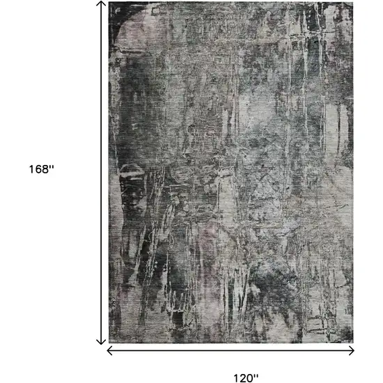 Gray And Silver Abstract Washable Indoor Outdoor Area Rug Photo 3