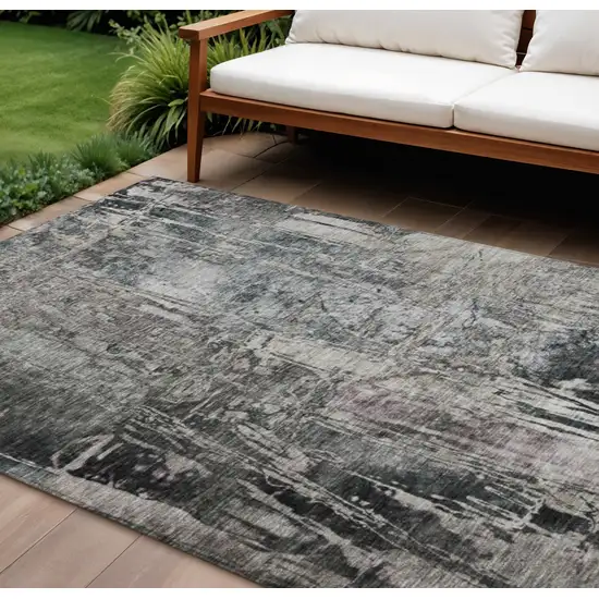 Gray And Silver Abstract Washable Indoor Outdoor Area Rug Photo 1