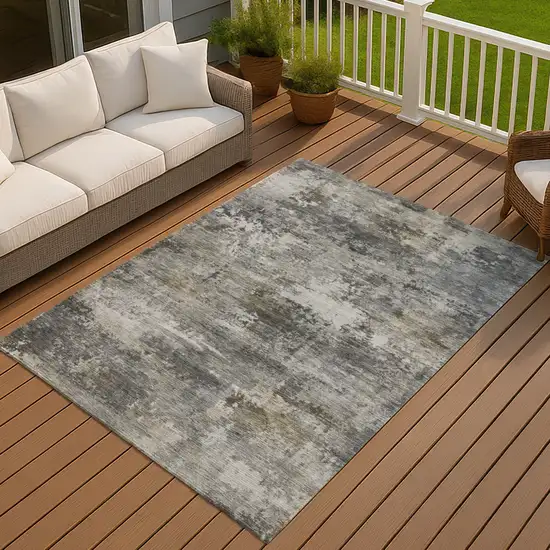 Gray And Silver Abstract Washable Indoor Outdoor Area Rug Photo 3